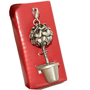 Silver bag charm zipper pull pewter metal gift for gardener planter cottage farm